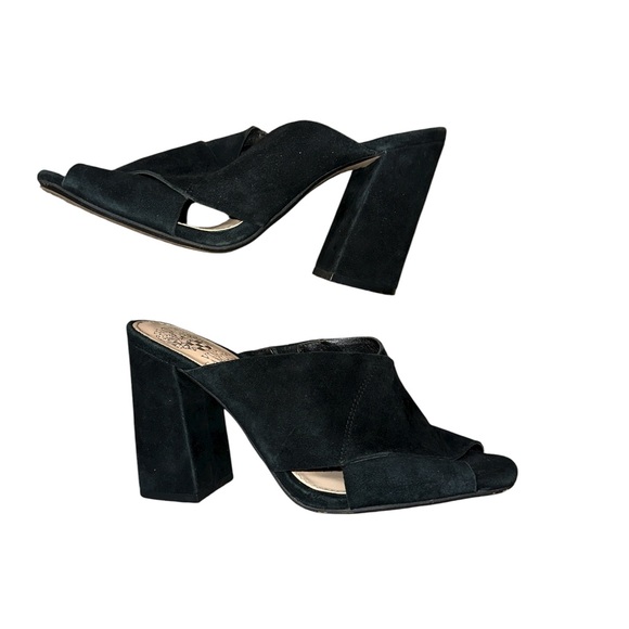 Vince Camuto Black Suede Heeled Mules - Picture 4 of 7